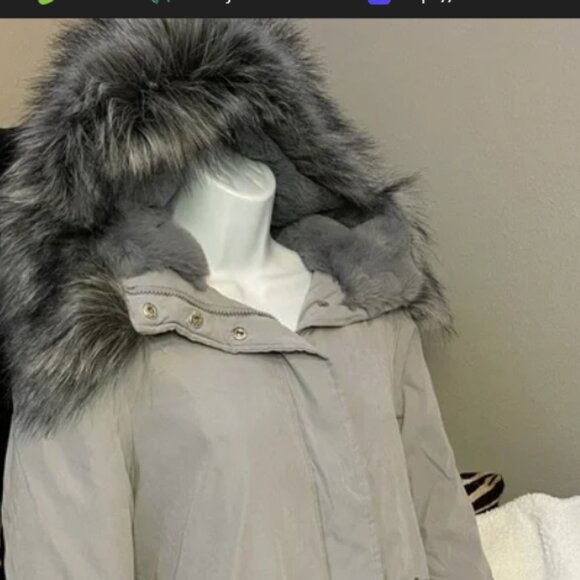ANA Gray Faux Fur Parka Snow Ski Jacket Large Faux Fur - Picture 10 of 10